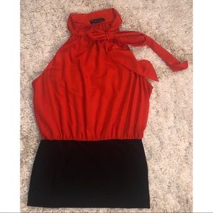Forever21 Red and Black Tie Neck Sleeveless Blouse